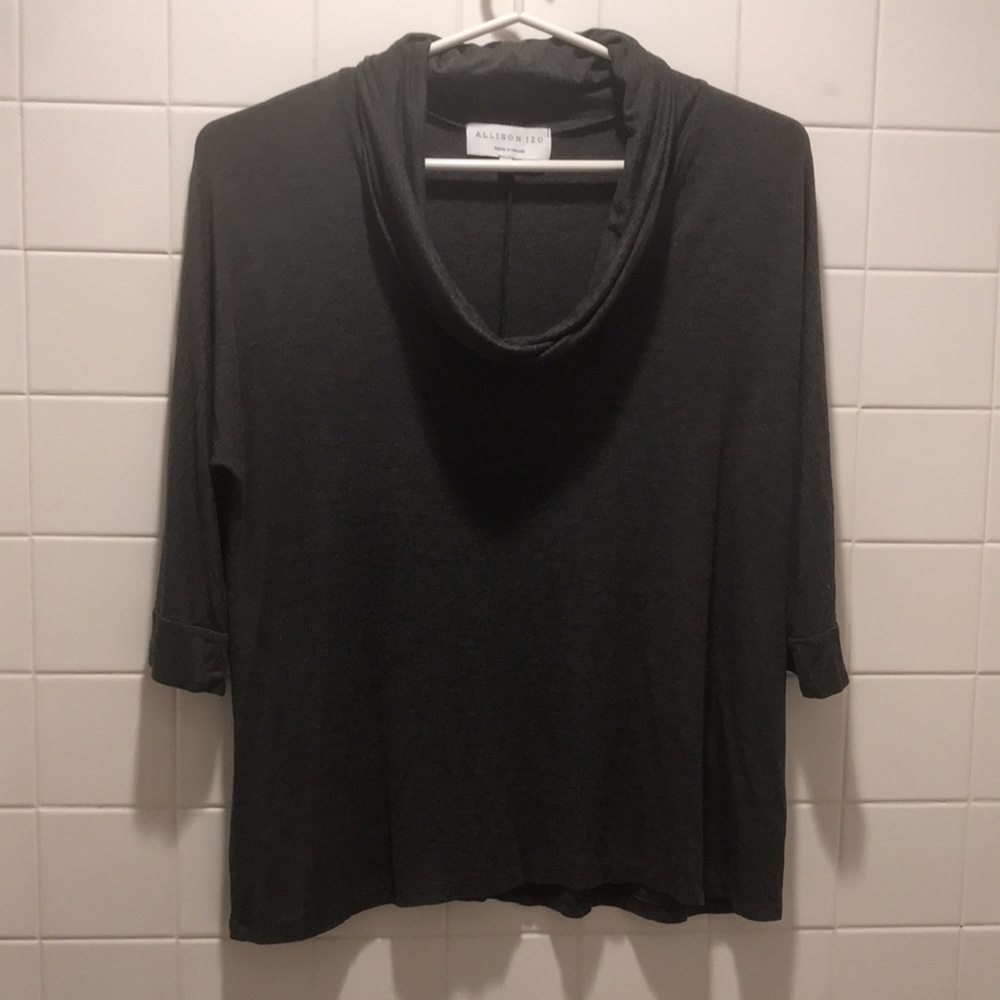 Allison Izu Made in Hawaii Size Large Dark Gray 3/4 Sleeves Cowl Neck RN125660